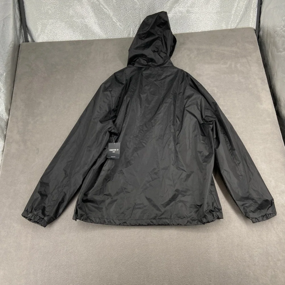 Forever 21 Men Black Anorak Windbreaker Hooded Pullover Jacket XL NWT